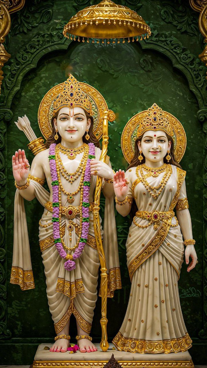 Lord Ram and Goddess Sita marble statue.