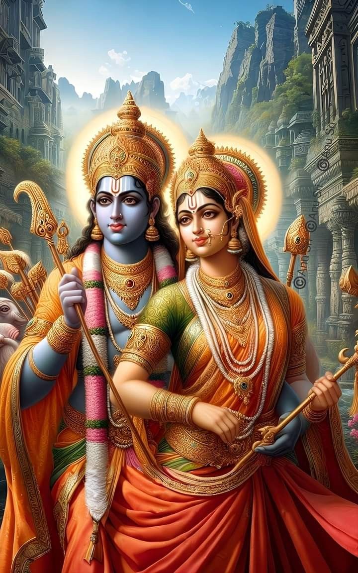 Lord Ram and Sita divine couple portrait