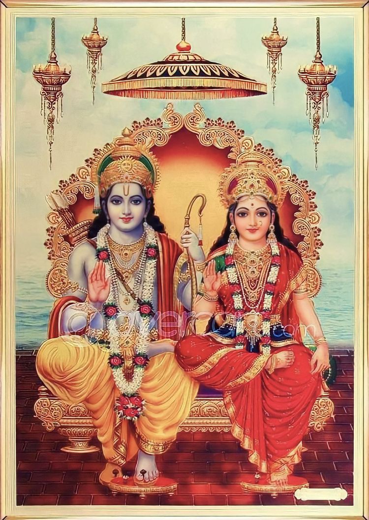 Lord Ram and Sita on a throne