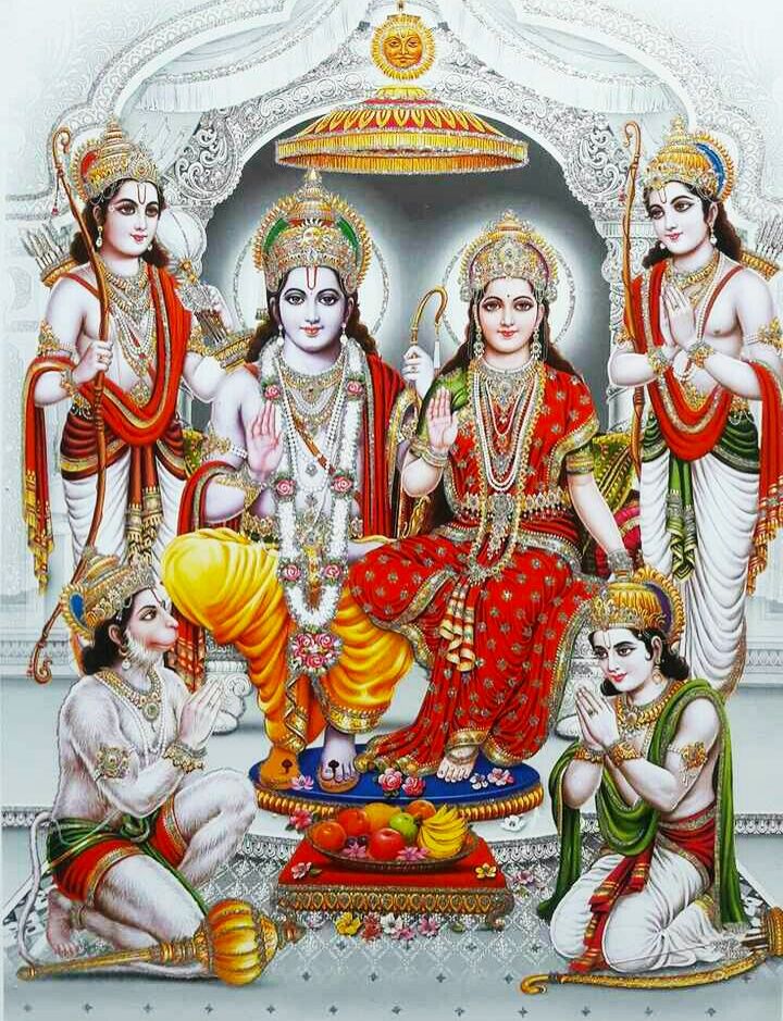 Lord Ram with Sita, Hanuman, and family