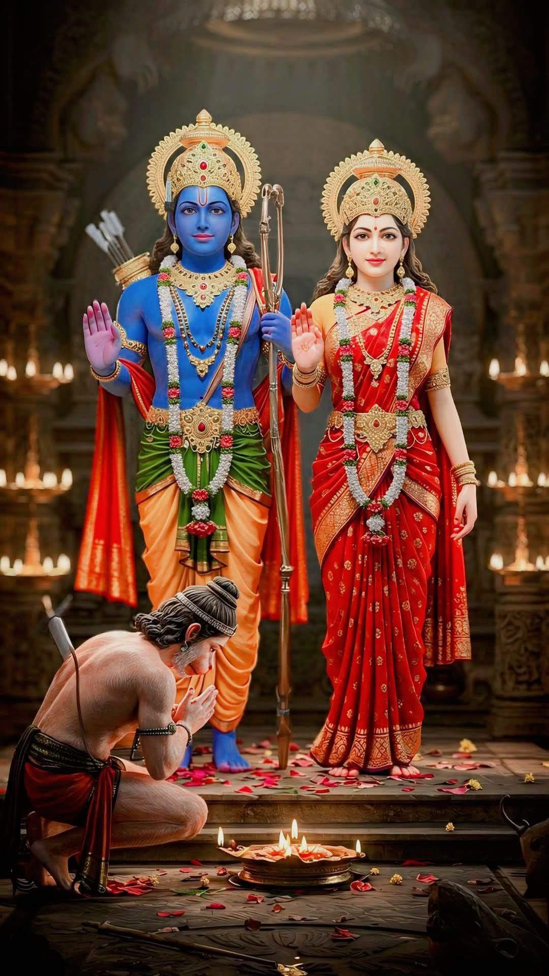 Ram Sita and Hanuman devotional image