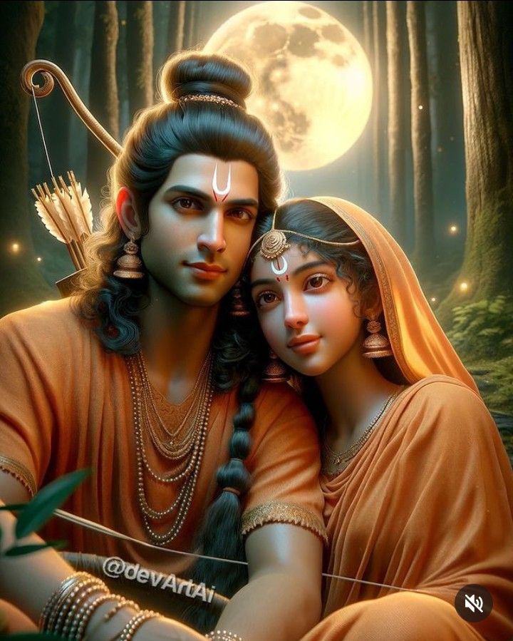 Ram and Sita in a moonlit forest.