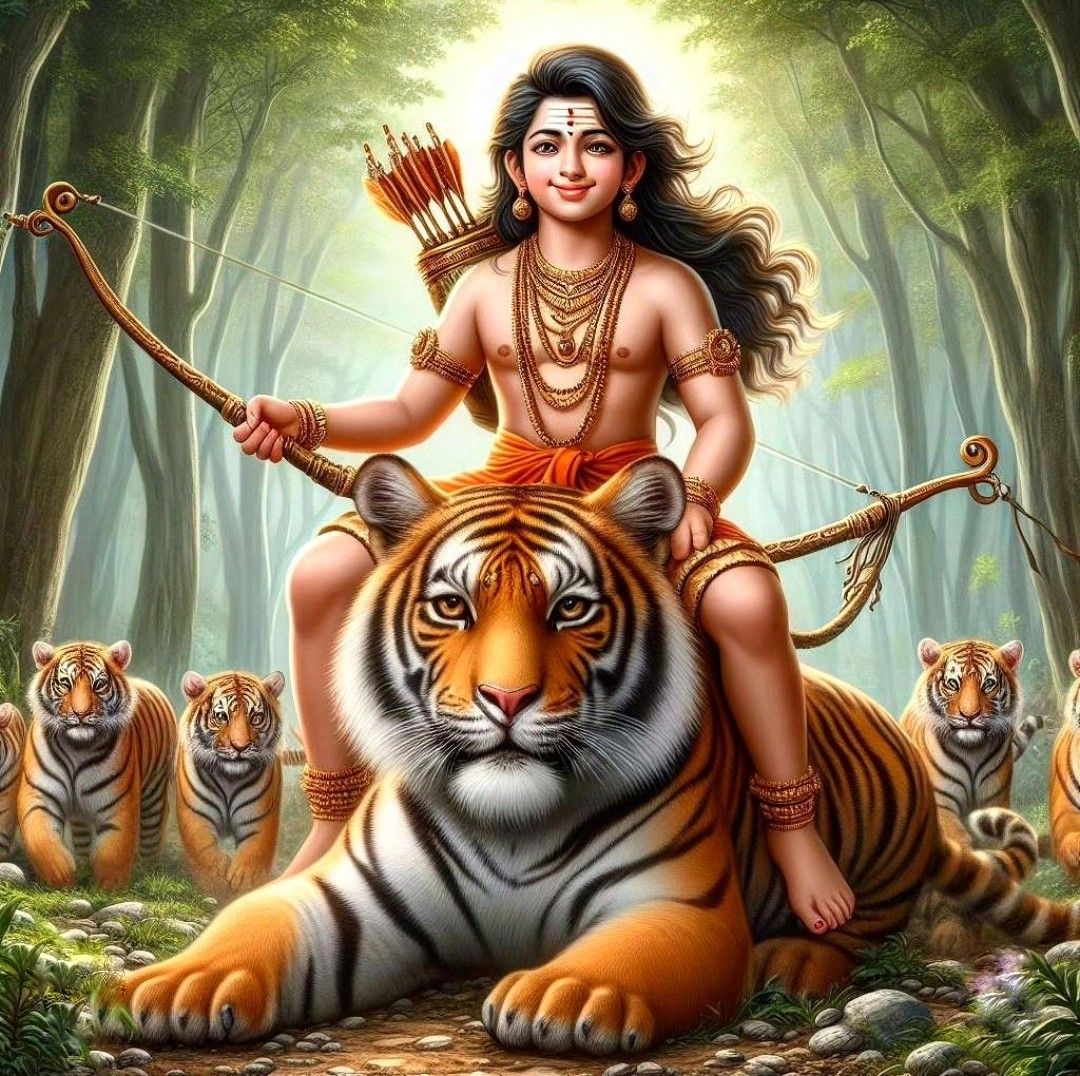 Lord Ram riding a tiger in forest