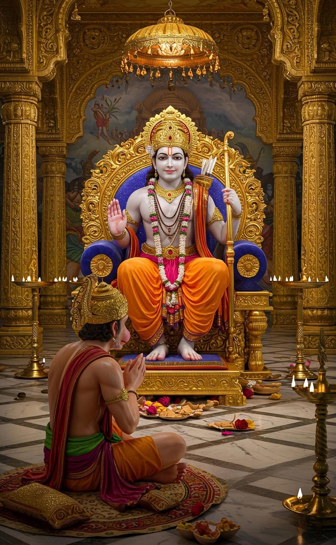 Lord Ram on his throne with devotees