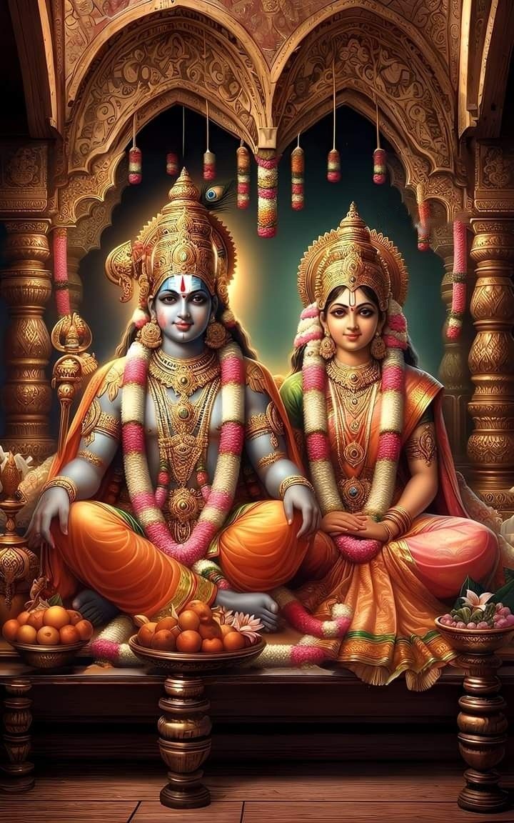 Lord Ram and Sita on a throne