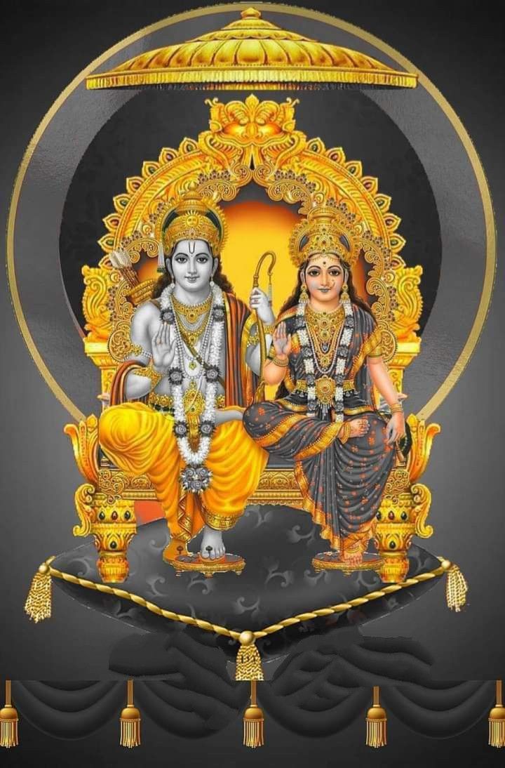 Lord Ram and Sita on a golden throne