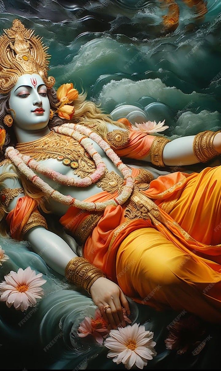 Ram resting on Sheshnag, divine image.