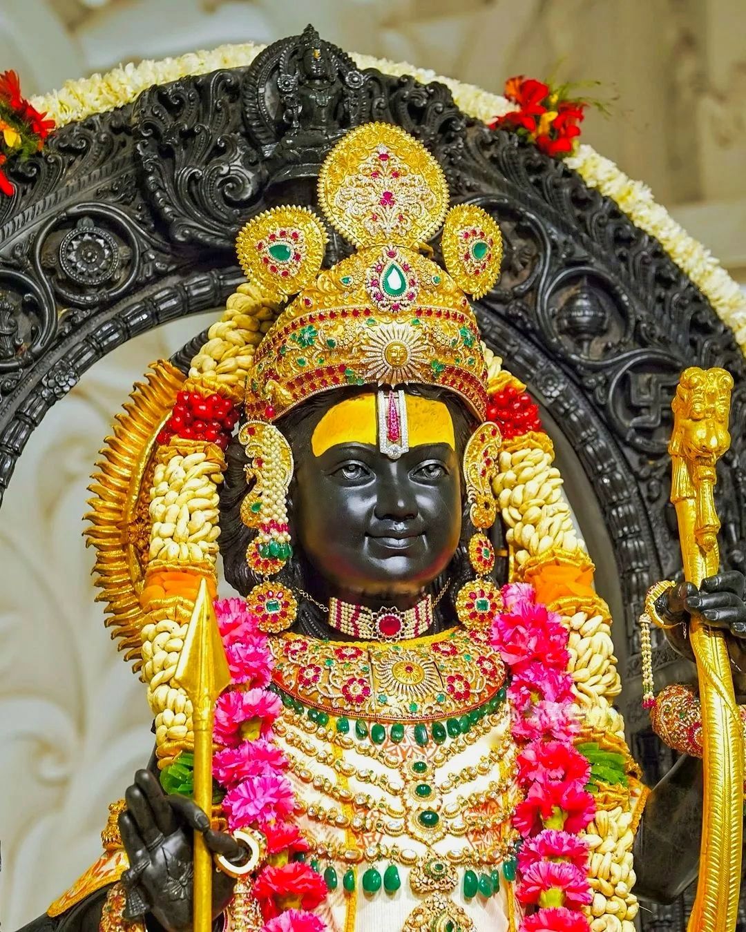 Lord Ram adorned with flowers and crown
