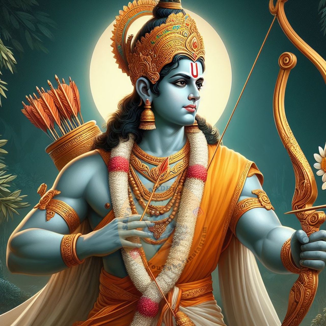 Lord Ram with bow, ready for battle.