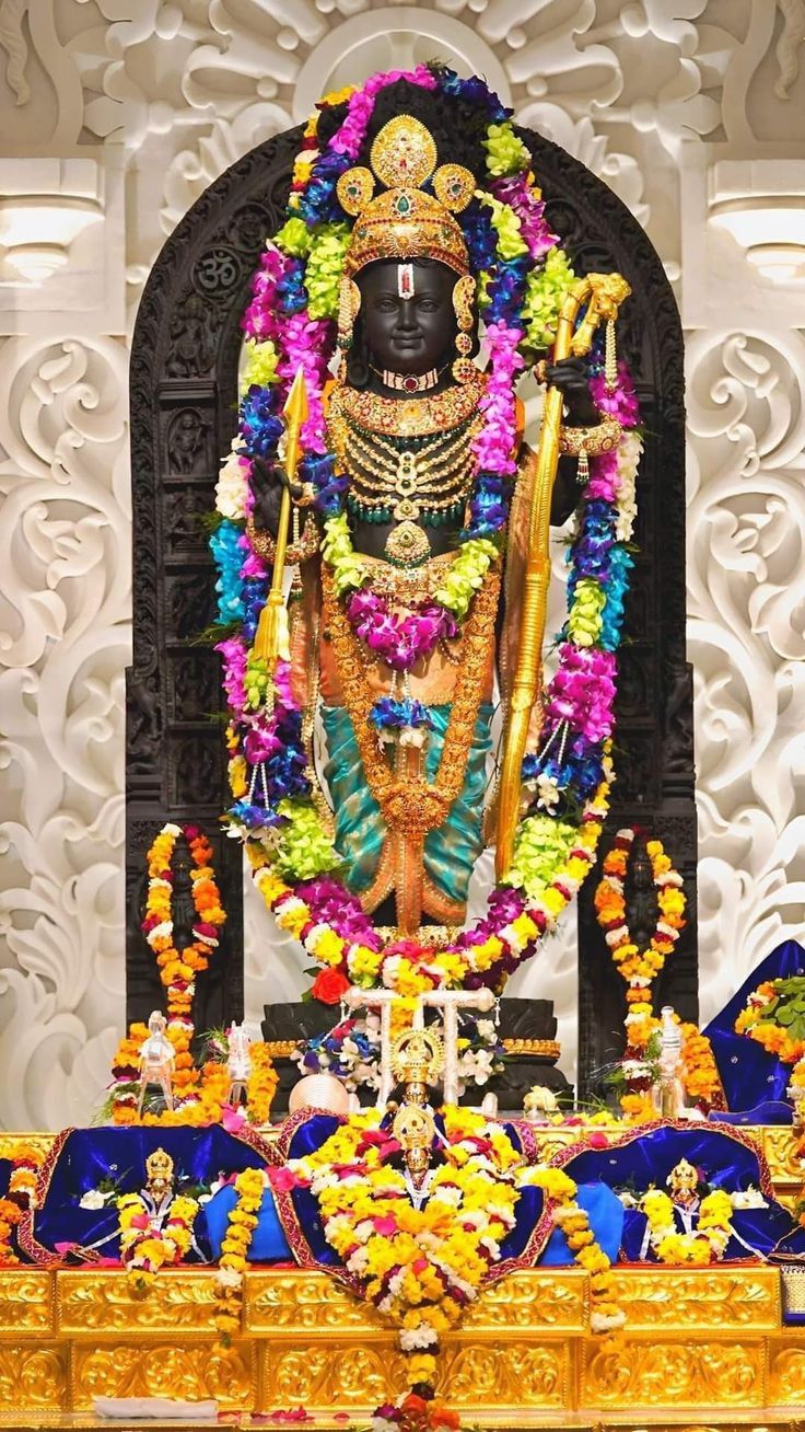 Lord Ram with flower garland, devotional art