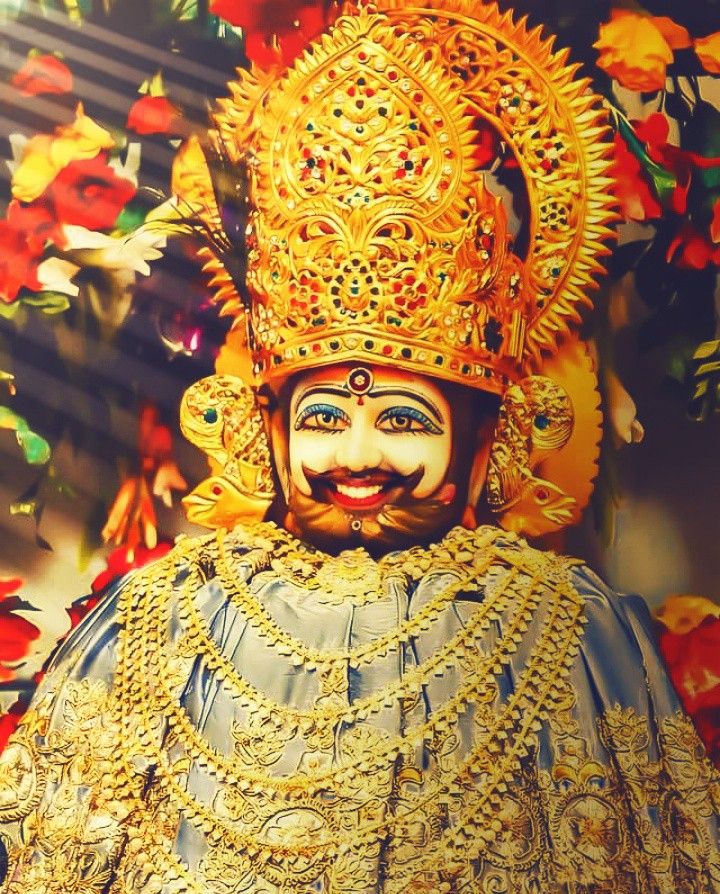 Close-up of Ramdevpir\'s face with headgear.