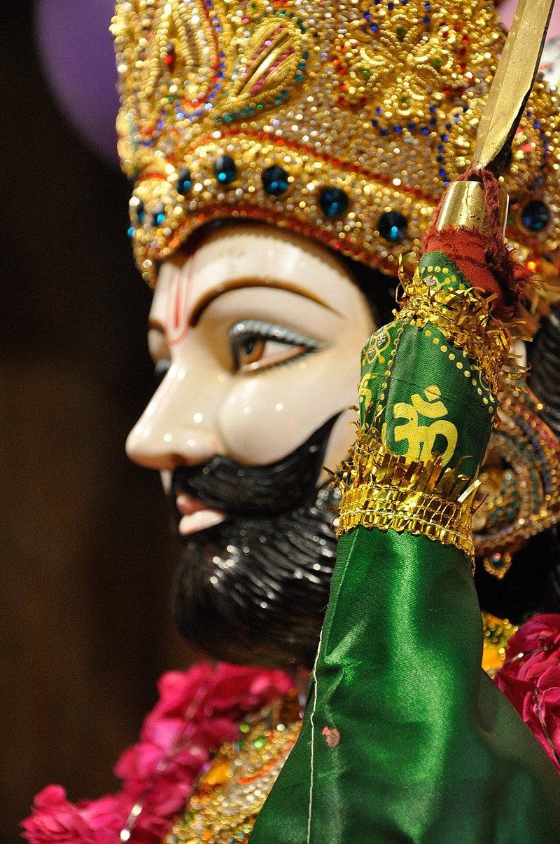 Close-up of Ramdevpir\'s face with headgear