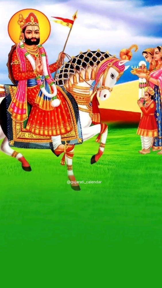 Ramdevpir riding a majestic horse