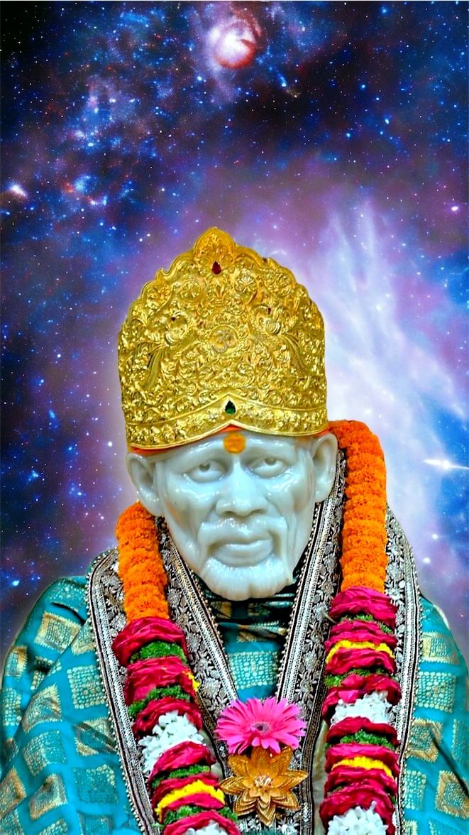 Sai Baba portrait with galaxy background