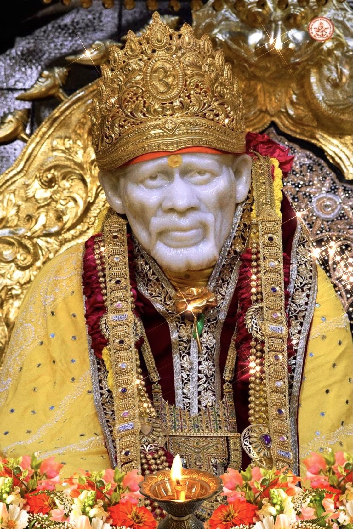 Sai Baba portrait golden crown Shirdi