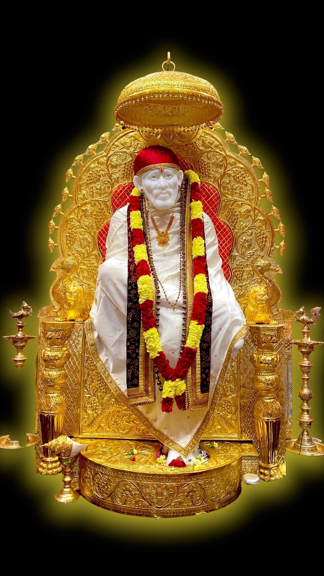 Sai Baba on golden throne, devotional
