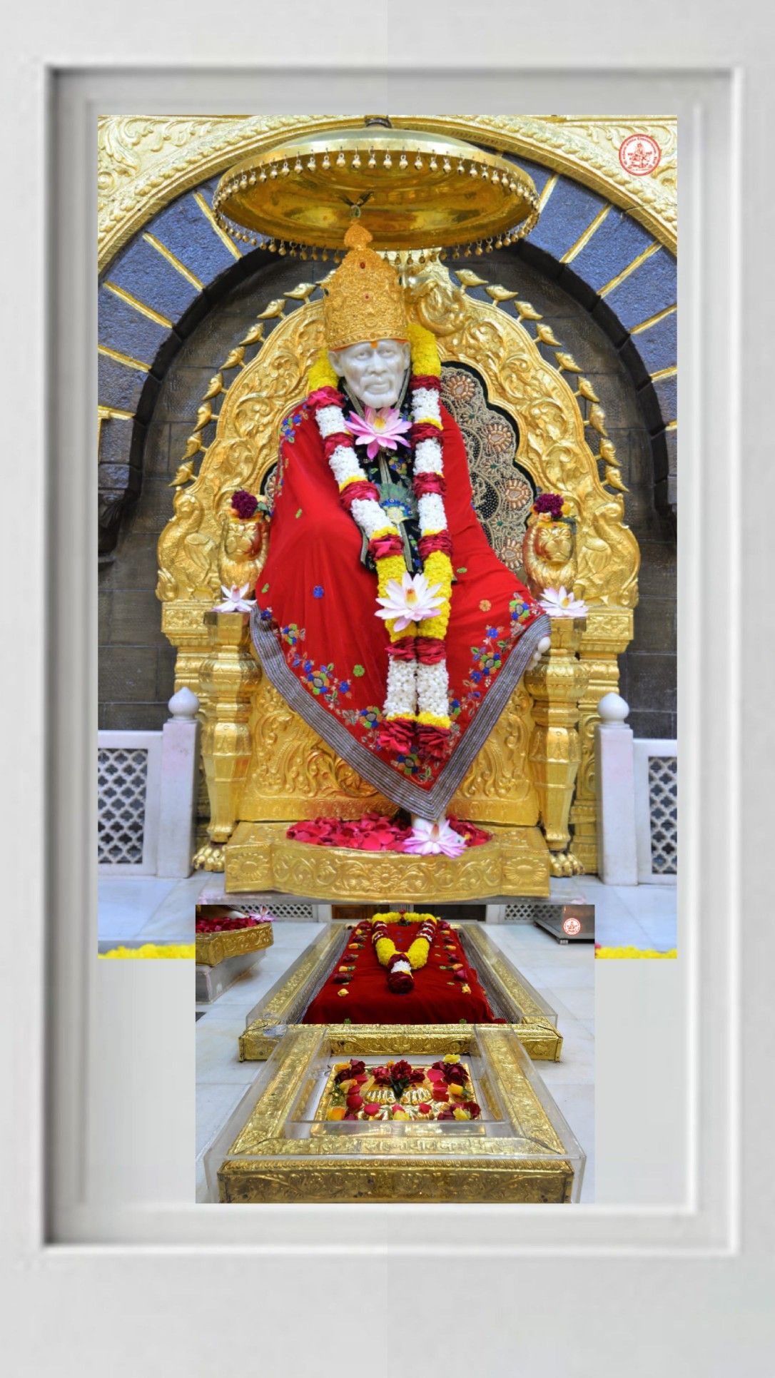 Sai Baba on golden throne Shirdi