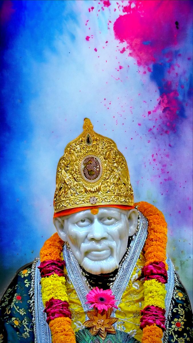 Sai Baba with golden crown, blessed image