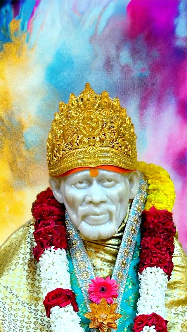 Sai Baba with floral crown portrait