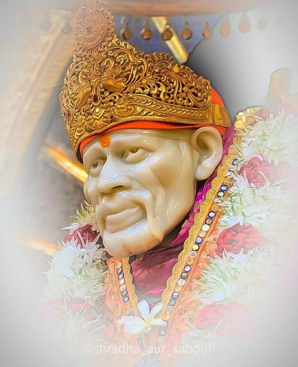Close-up of Sai Baba\'s serene face