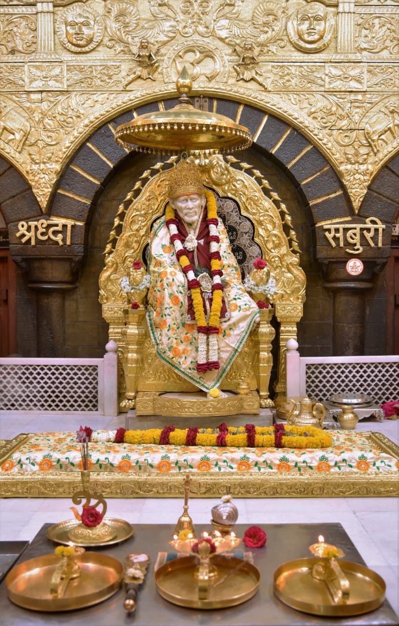 Sai Baba at Shirdi Temple, golden statue