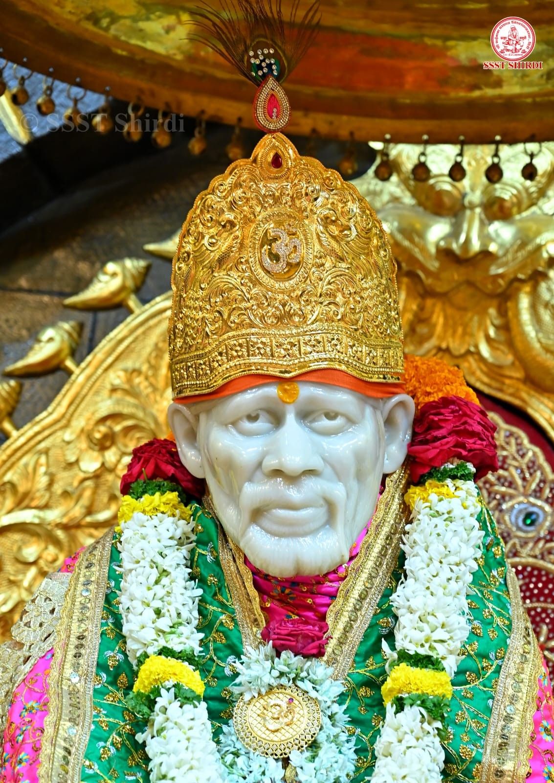 Sai Baba with golden crown, Shirdi.