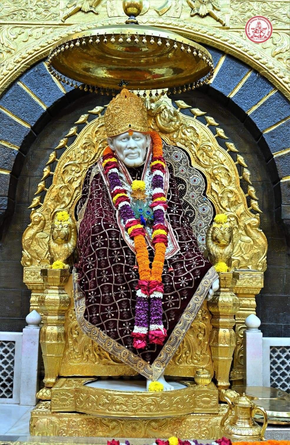 Sai Baba idol Shirdi temple golden frame