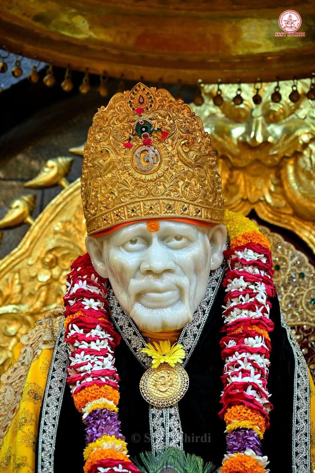 Close-up of Shirdi Sai Baba’s portrait.