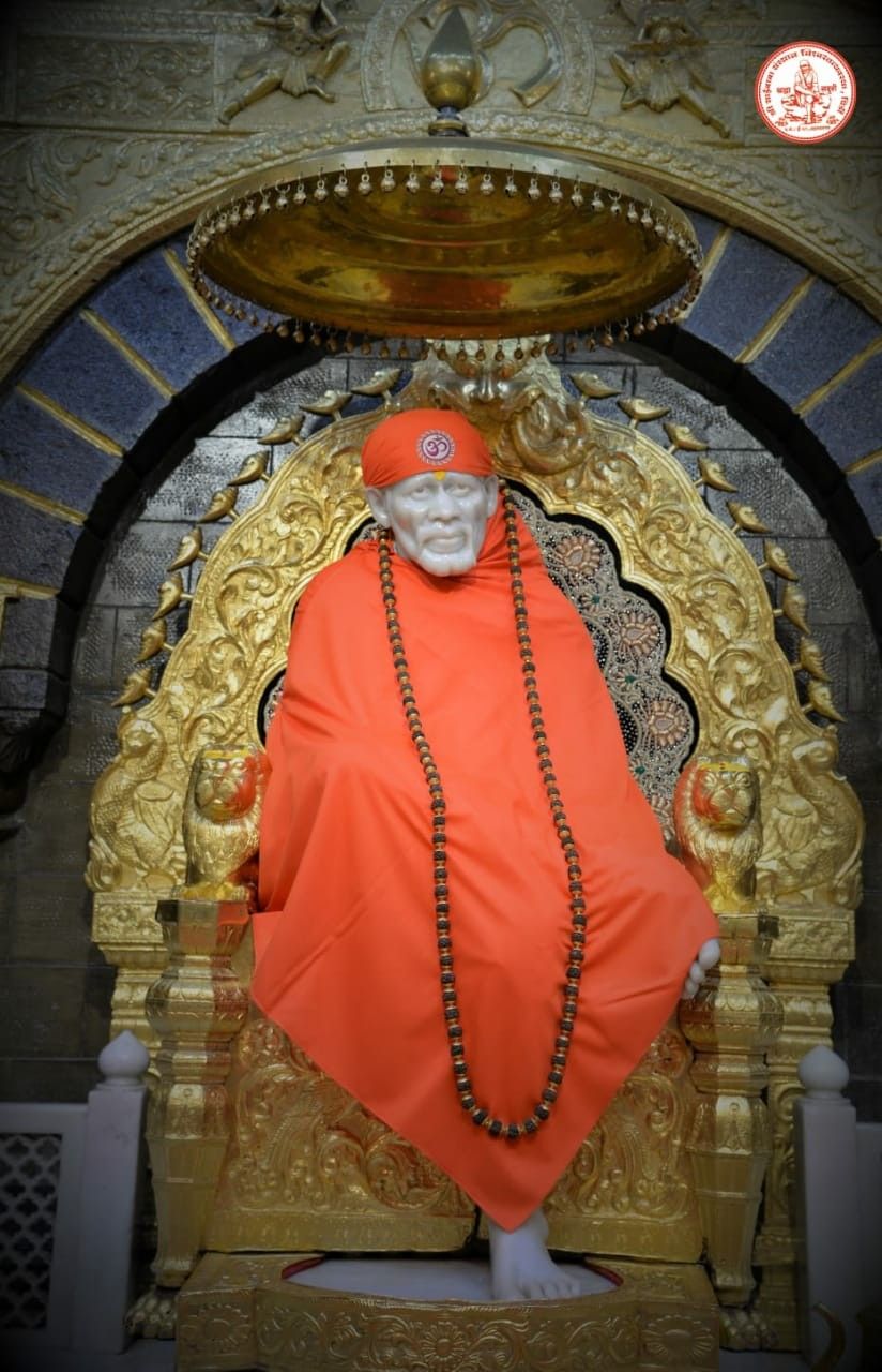 Sai Baba in orange robes, Shirdi temple