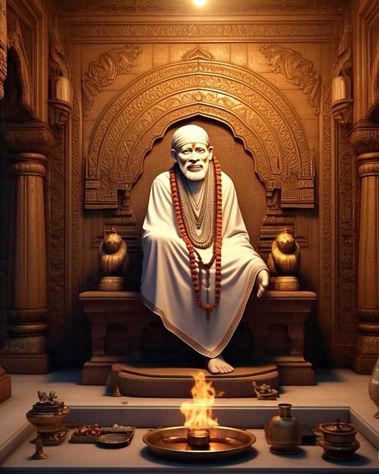 Sai Baba in a golden temple setting