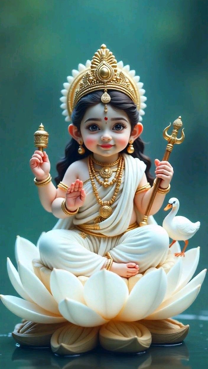 Baby Saraswati seated on a lotus