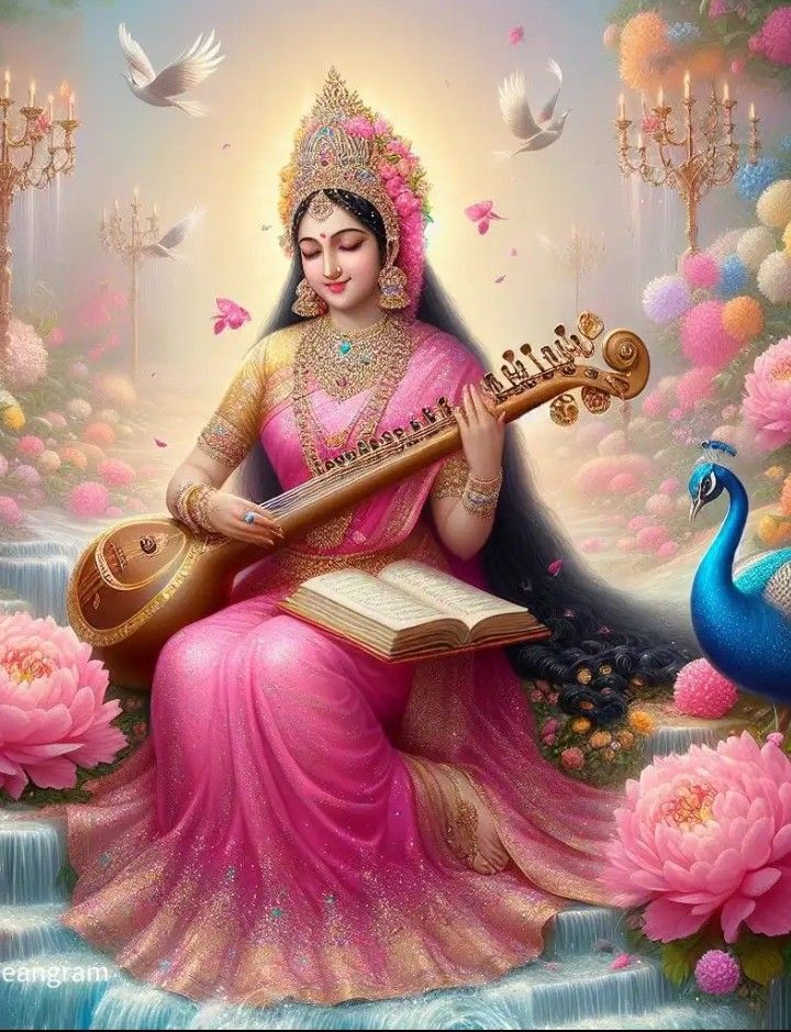 Saraswati Maa plays the veena, divine grace