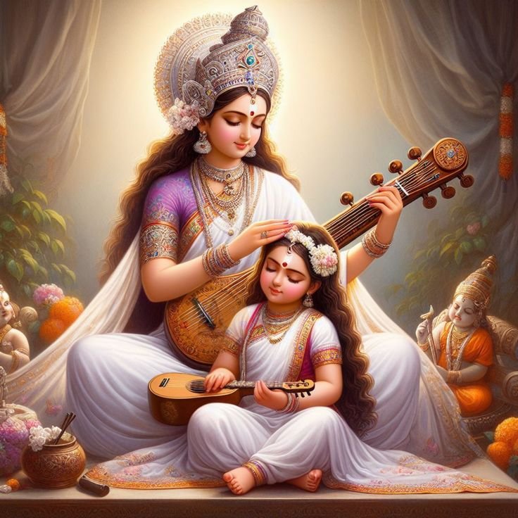 Saraswati Maa playing the Veena with child