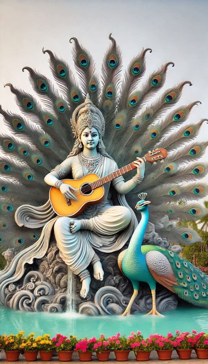 Saraswati Maa playing the veena gracefully