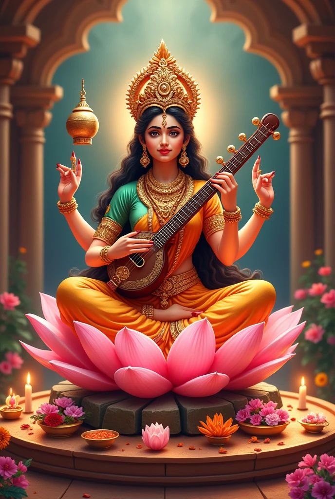 Saraswati Maa playing the veena.