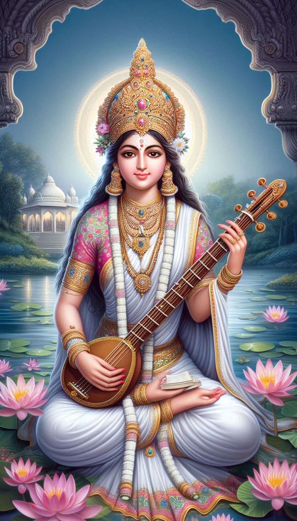 Goddess Saraswati playing the veena