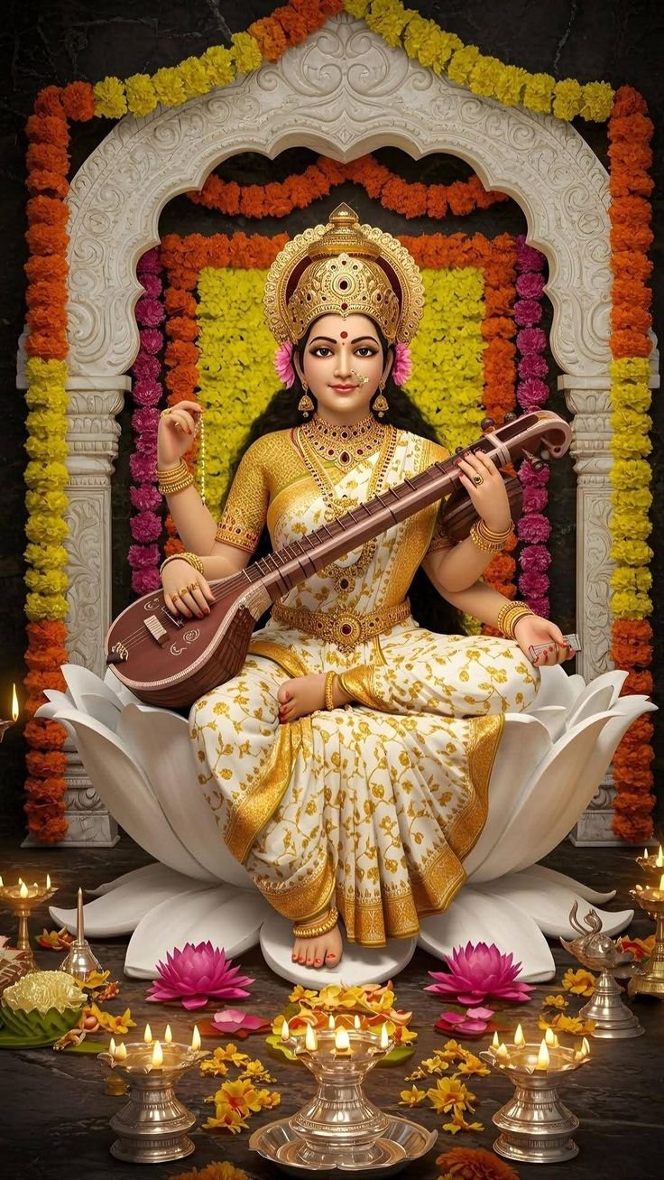 Goddess Saraswati playing the Veena