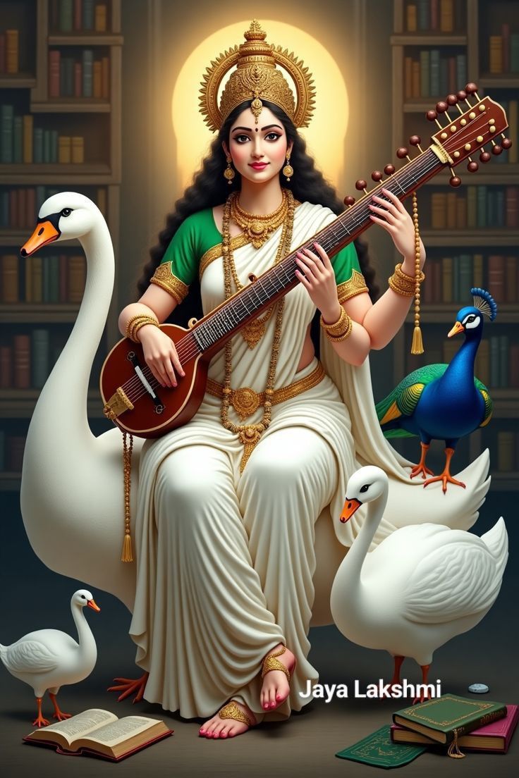 Saraswati Maa playing the veena beautifully.