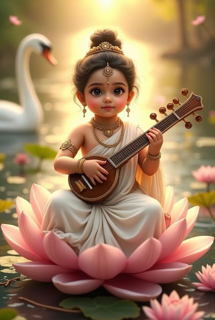 Baby Saraswati playing the veena.