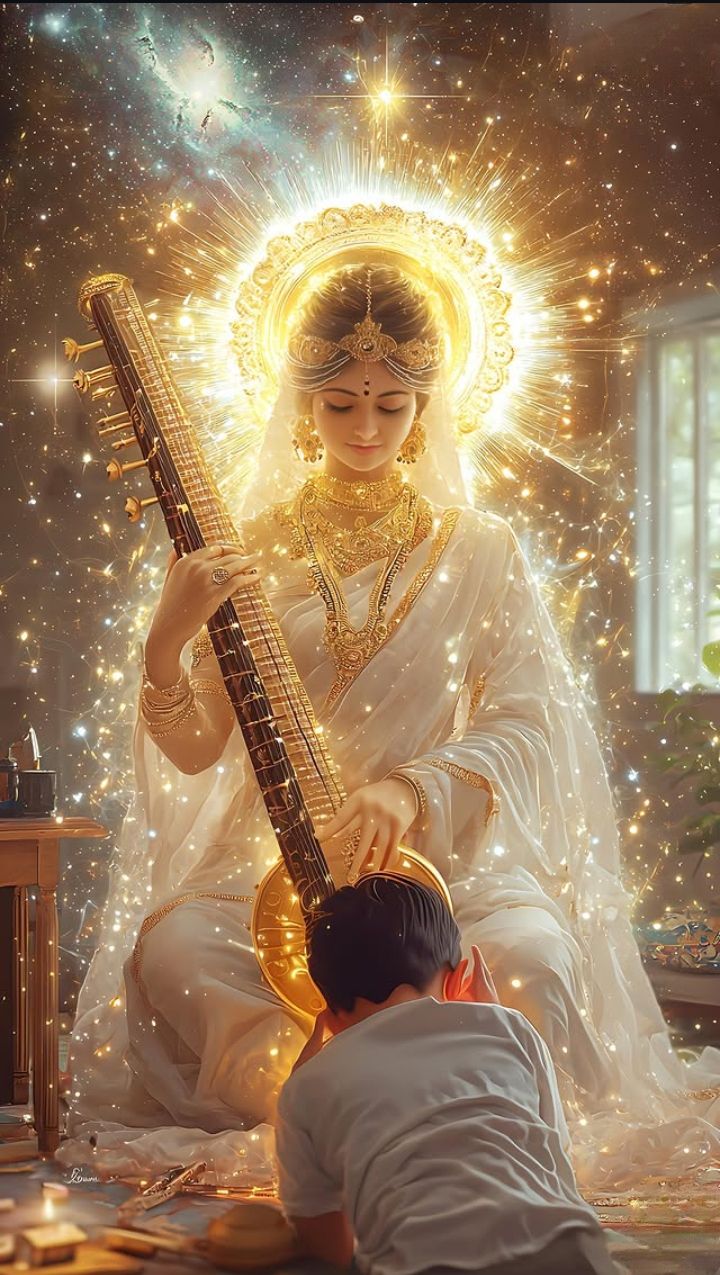 Saraswati Maa playing the veena, divine.