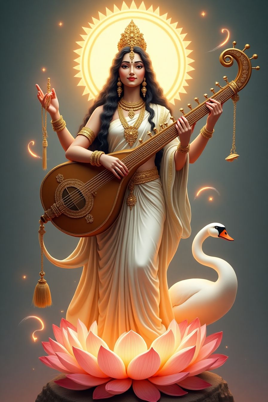 Goddess Saraswati playing the veena
