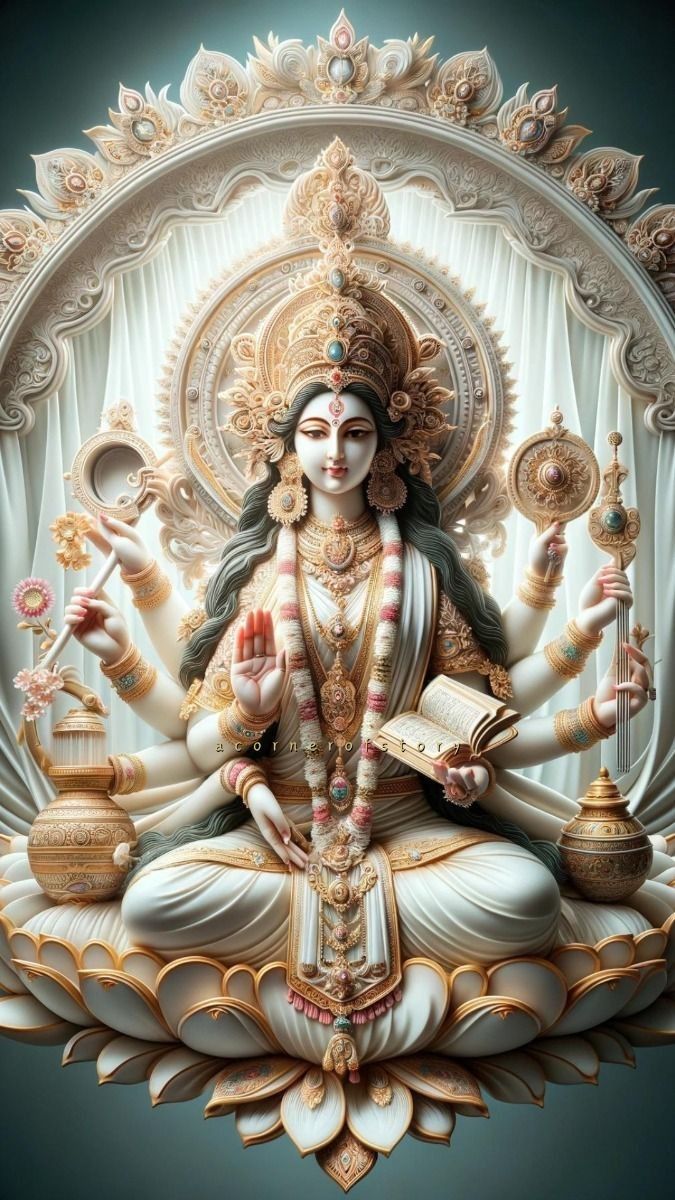 Goddess Saraswati with veena and book