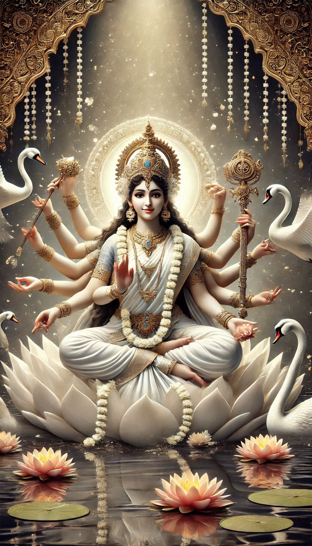 Saraswati Maa seated on a lotus