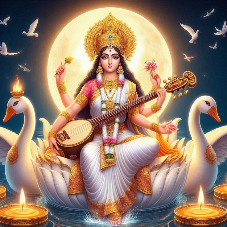 Goddess Saraswati playing the veena