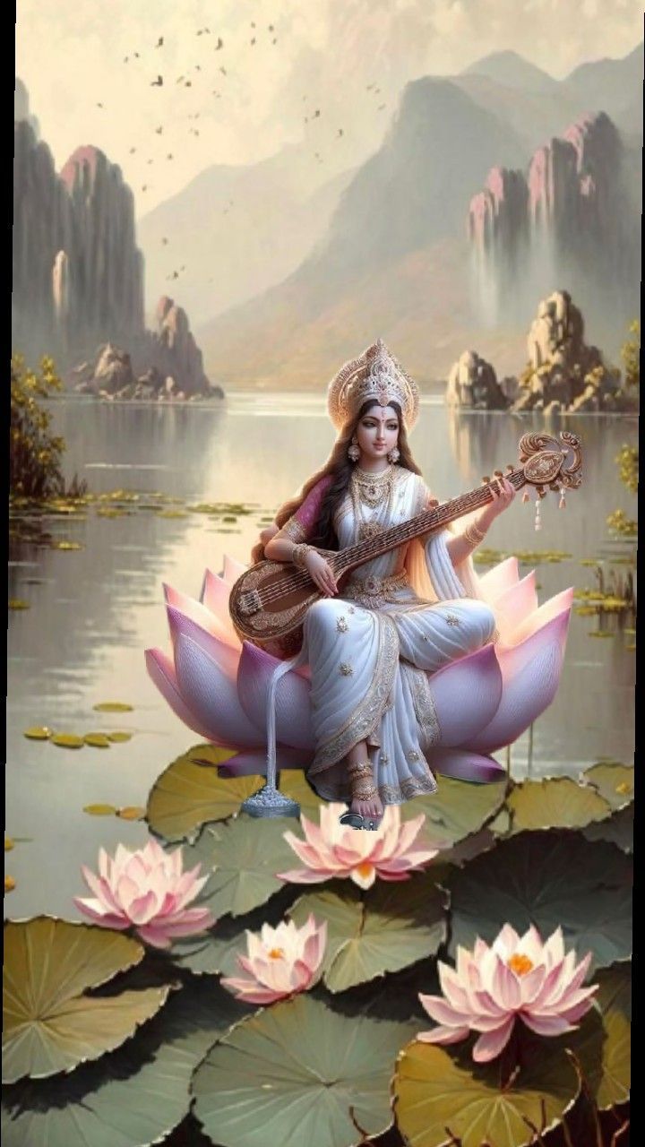 Saraswati Maa seated on a lotus