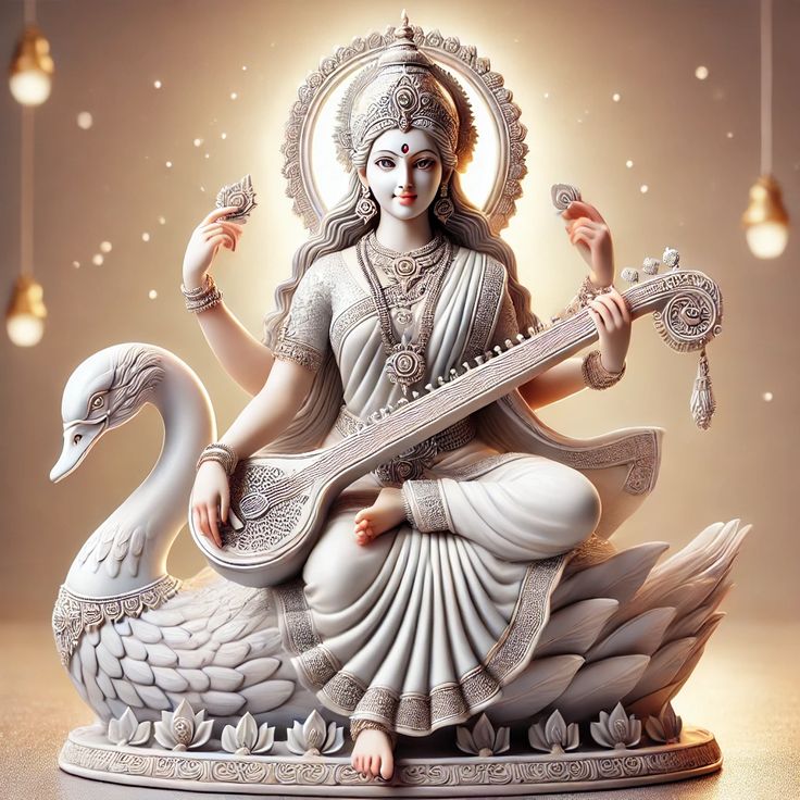 Saraswati Maa with veena and swan
