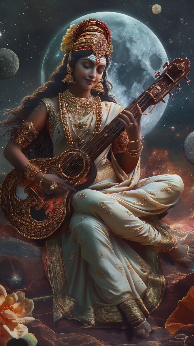 Saraswati Maa playing veena in cosmos