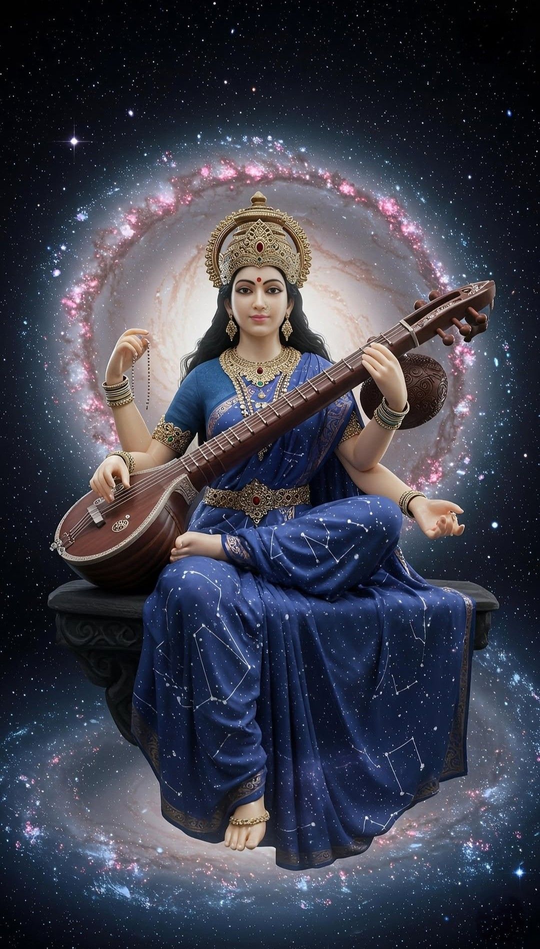Saraswati Maa playing the veena in cosmos.