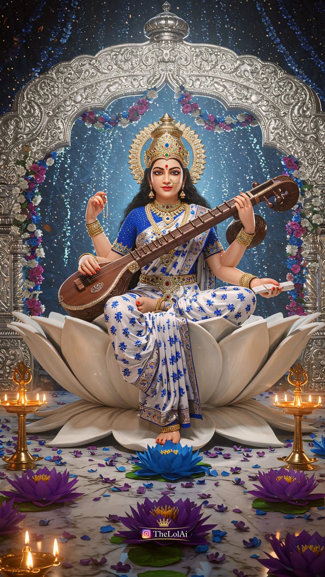 Saraswati Maa playing the veena beautifully