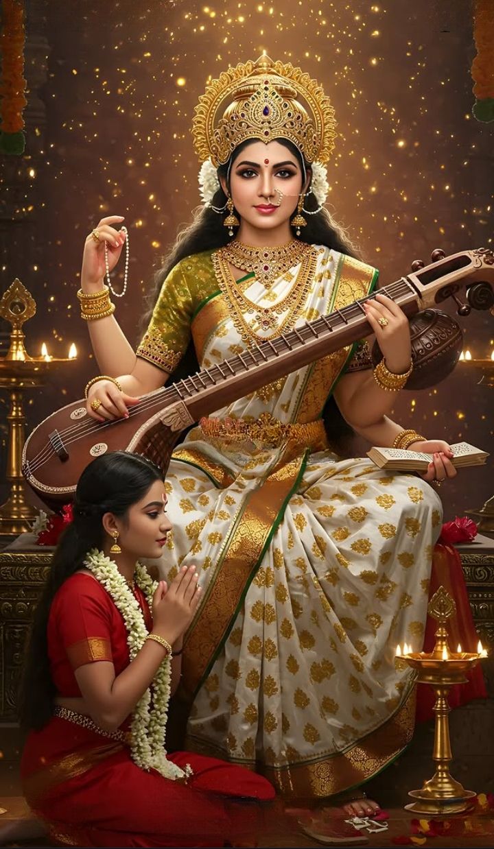 Goddess Saraswati playing the veena.
